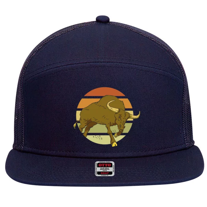 Retro Bull Sunset 7 Panel Mesh Trucker Snapback Hat