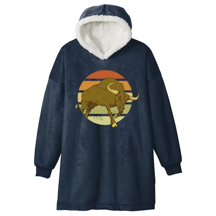 Retro Bull Sunset Hooded Wearable Blanket