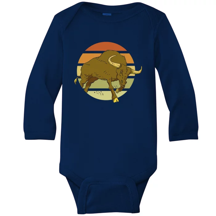 Retro Bull Sunset Baby Long Sleeve Bodysuit