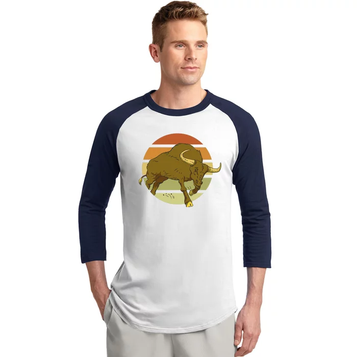 Retro Bull Sunset Baseball Sleeve Shirt