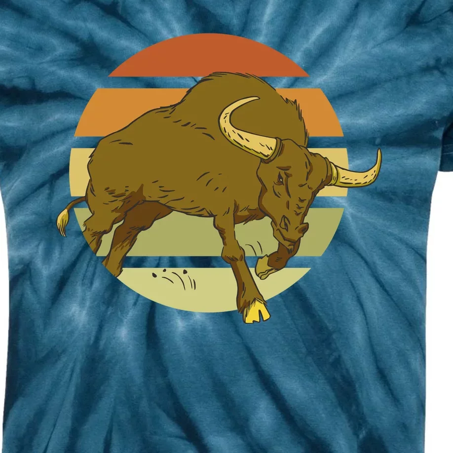 Retro Bull Sunset Kids Tie-Dye T-Shirt