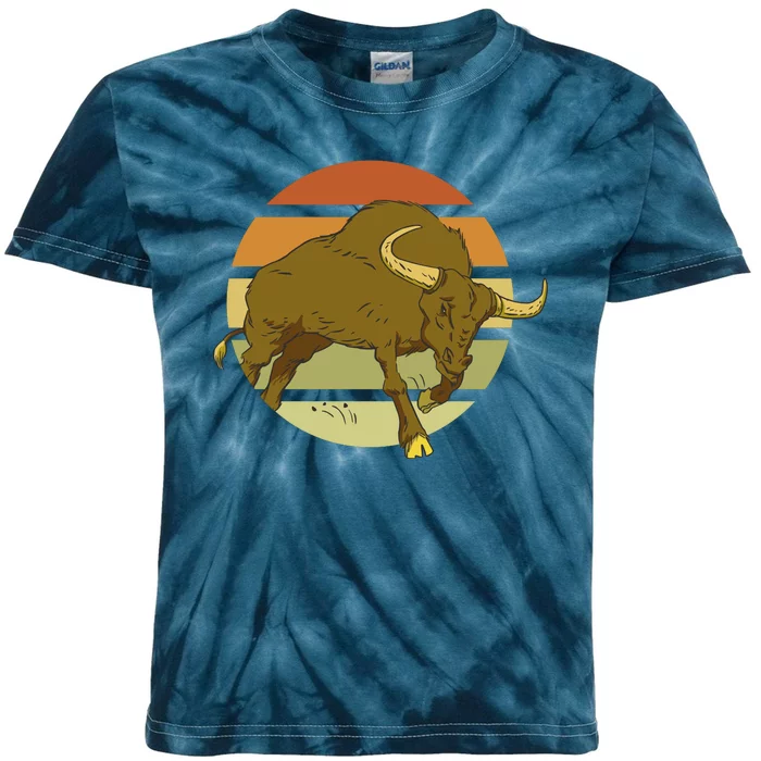 Retro Bull Sunset Kids Tie-Dye T-Shirt