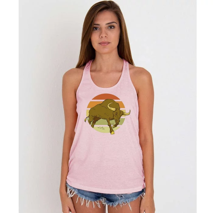 Retro Bull Sunset Women's Knotted Racerback Tank