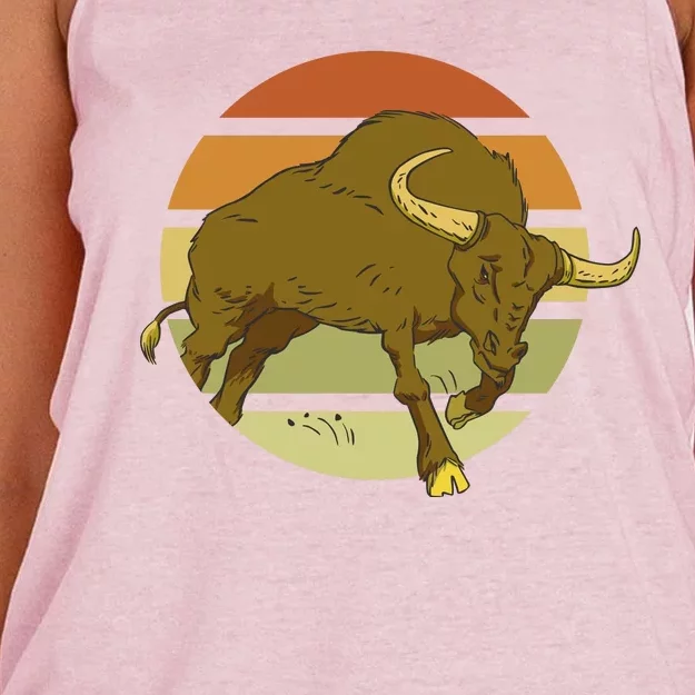 Retro Bull Sunset Women's Knotted Racerback Tank