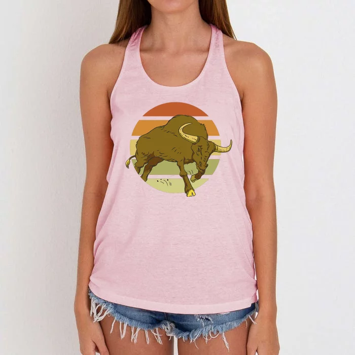 Retro Bull Sunset Women's Knotted Racerback Tank