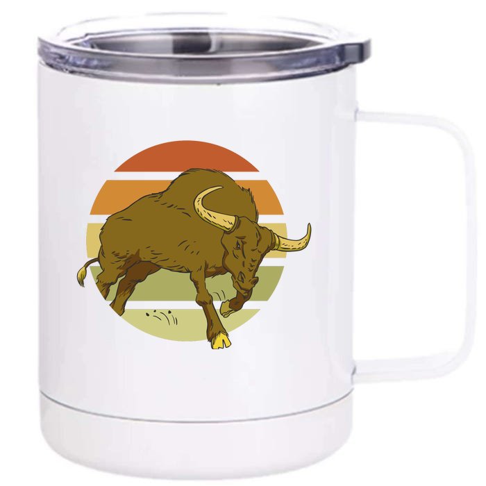 Retro Bull Sunset Front & Back 12oz Stainless Steel Tumbler Cup