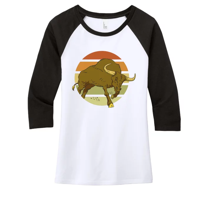 Retro Bull Sunset Women's Tri-Blend 3/4-Sleeve Raglan Shirt