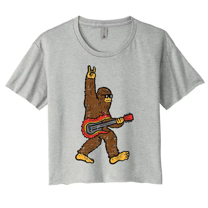 Rocker Bigfoot Sasquatch Guitar Rocknroll Rock Women's Crop Top Tee