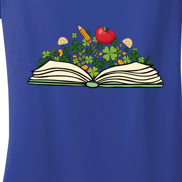 Reading Book St Patricks Day Reader Bookish Bibliophile Funny Gift Women's V-Neck T-Shirt