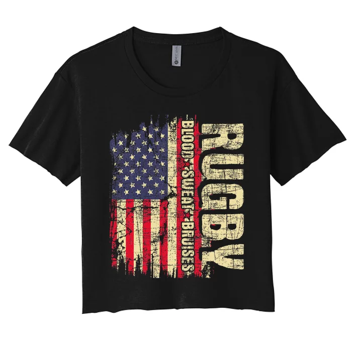 Rugby Blood Sweat Bruises  Rugby Player Coach Dad Mom Women's Crop Top Tee