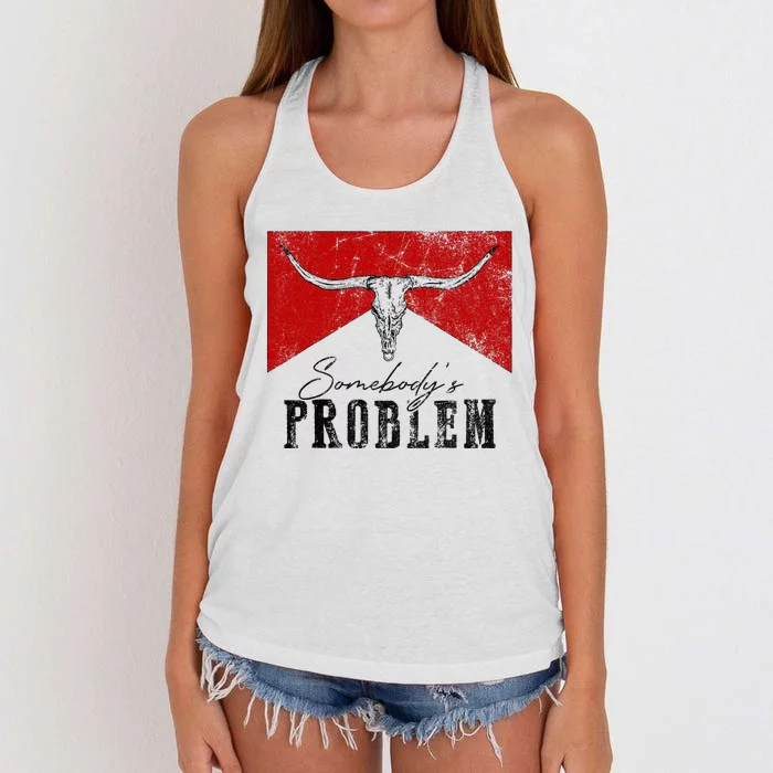 Rustic Bull Skull Country Lifestyle Unique Design Women's Knotted Racerback Tank