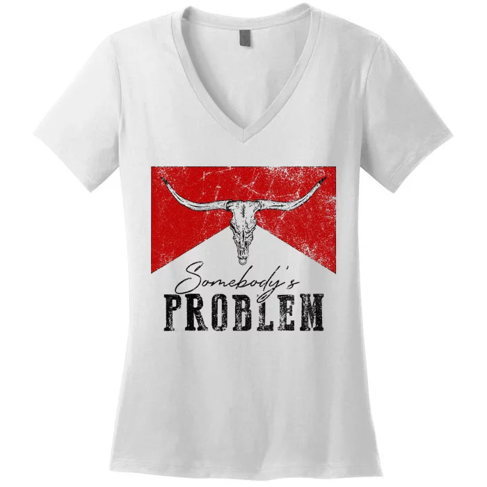 Rustic Bull Skull Country Lifestyle Unique Design Women's V-Neck T-Shirt