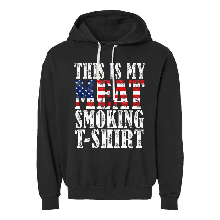 Retro BBQ Smoker Vintage US Flag This Is My Meat Smoking Garment-Dyed Fleece Hoodie