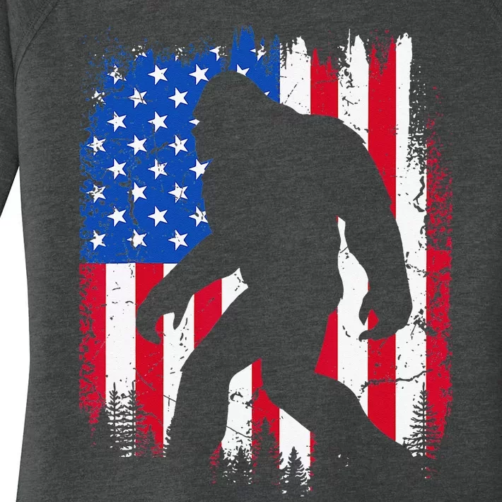 Retro Bigfoot Silhouette USA Flag Sasquatch Lovers July 4th Women's Perfect Tri Tunic Long Sleeve Shirt