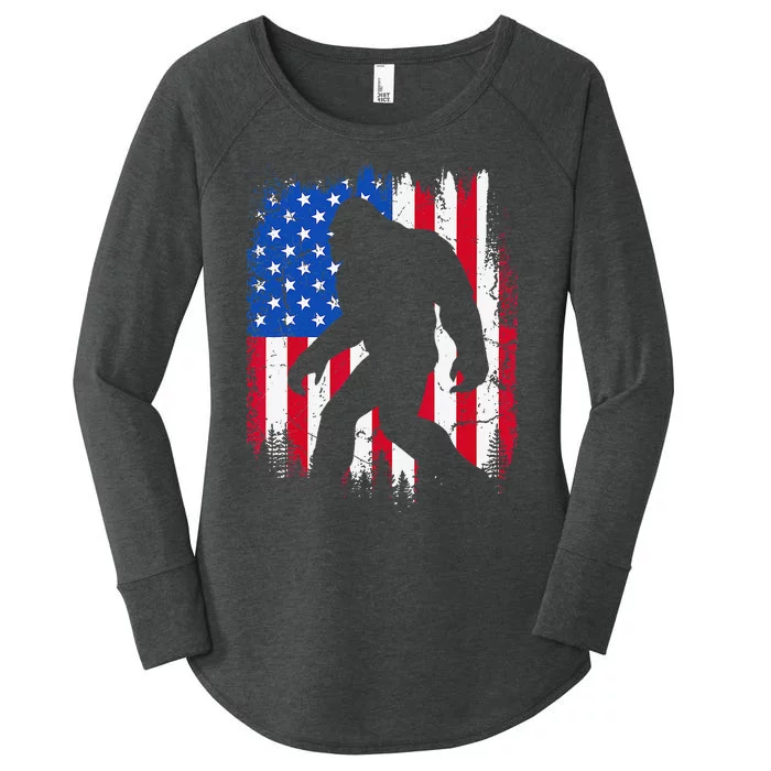 Retro Bigfoot Silhouette USA Flag Sasquatch Lovers July 4th Women's Perfect Tri Tunic Long Sleeve Shirt