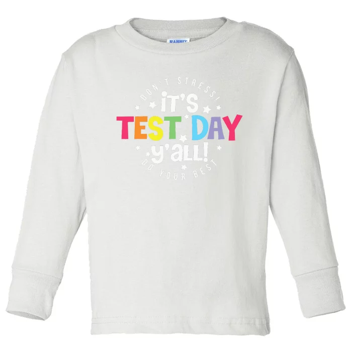 Retro Boho Style Its Test Day Yall Funny Teacher Testing Day Toddler Long Sleeve Shirt