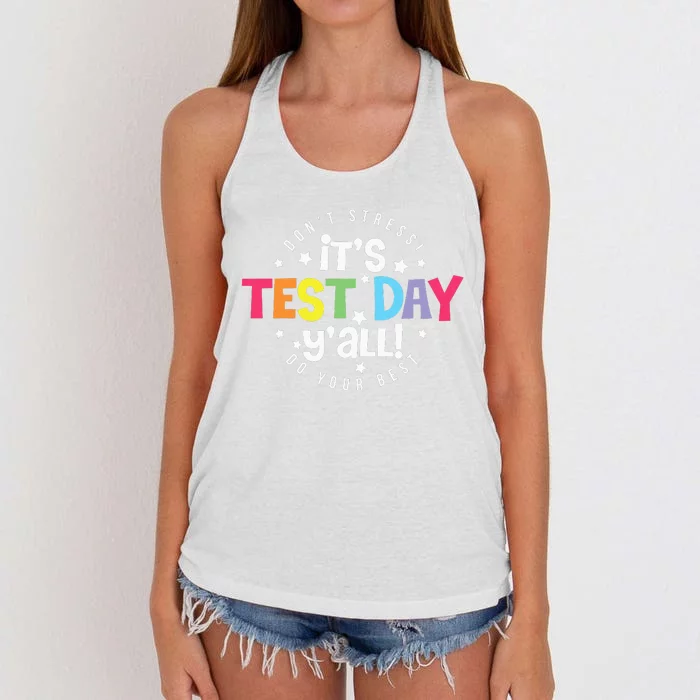 Retro Boho Style Its Test Day Yall Funny Teacher Testing Day Women's Knotted Racerback Tank