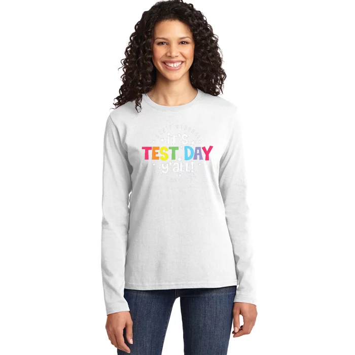 Retro Boho Style Its Test Day Yall Funny Teacher Testing Day Ladies Long Sleeve Shirt