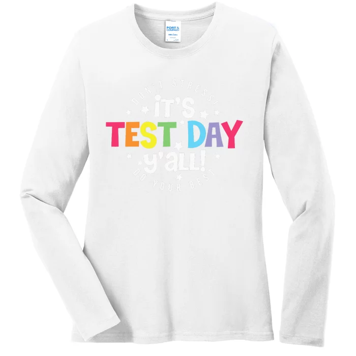 Retro Boho Style Its Test Day Yall Funny Teacher Testing Day Ladies Long Sleeve Shirt