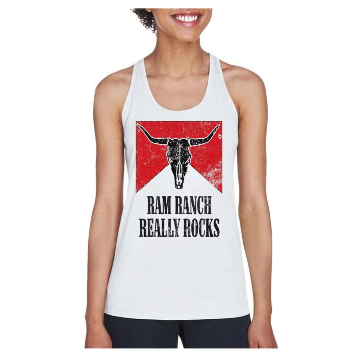 Retro Bull Skull Western Life Country Ram Ranch Really Rocks Women's Racerback Tank