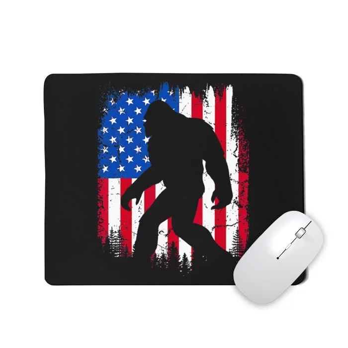 Retro Bigfoot Silhouette USA Flag Sasquatch Lovers July 4th Mousepad