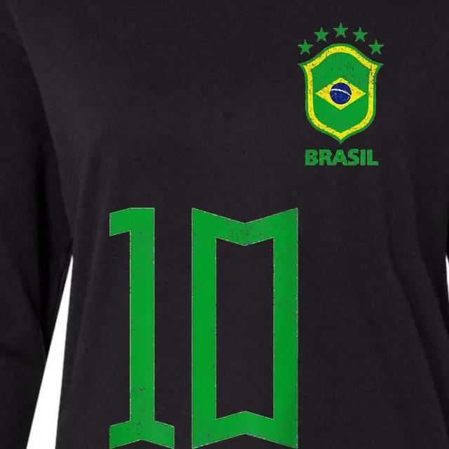 Retro Brazil Soccer Number 10 Brazilian Futebol Brasil Team Womens Cotton Relaxed Long Sleeve T-Shirt