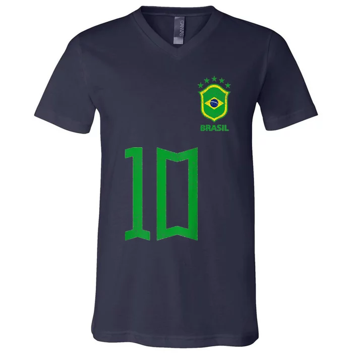 Retro Brazil Soccer Number 10 Brazilian Futebol Brasil Team V-Neck T-Shirt