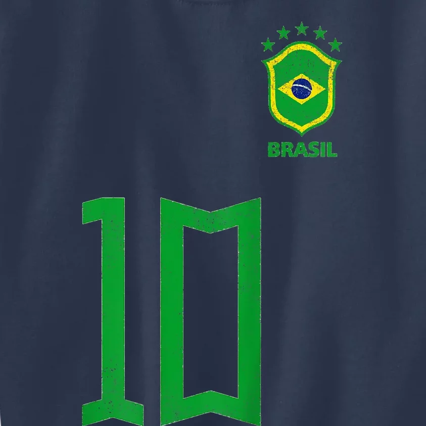 TeeShirtPalace Retro Brazil Soccer Number 10 Brazilian Futebol Brasil Team Kids T-Shirt