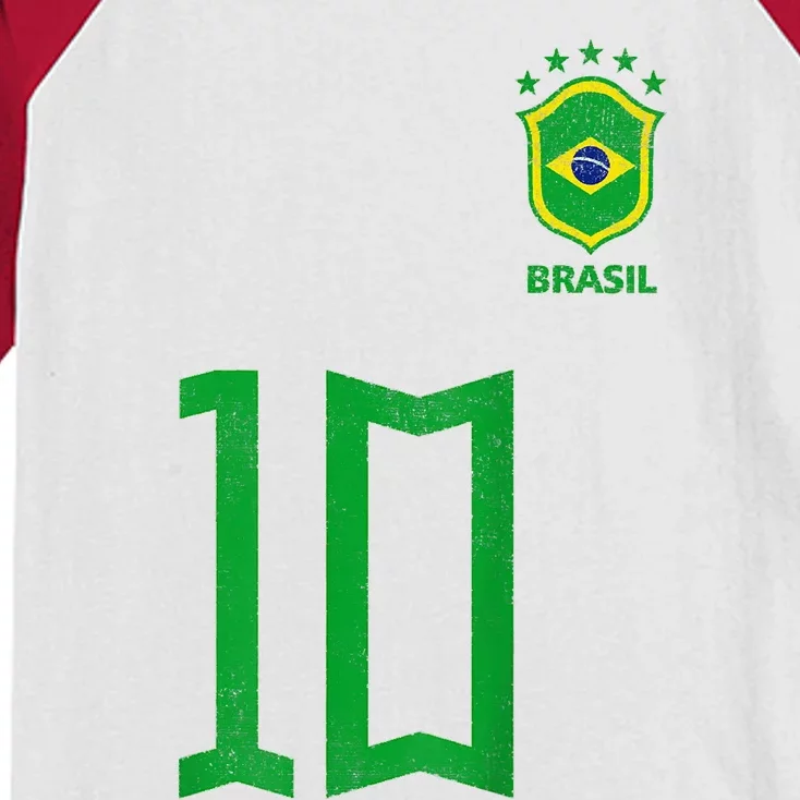 Retro Brazil Soccer Number 10 Brazilian Futebol Brasil Team Kids Colorblock Raglan Jersey