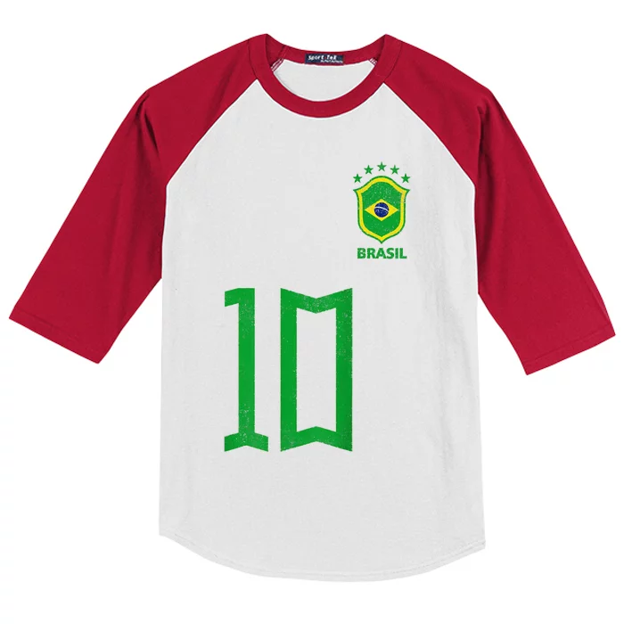 Retro Brazil Soccer Number 10 Brazilian Futebol Brasil Team Kids Colorblock Raglan Jersey