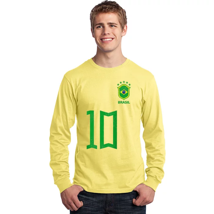 Retro Brazil Soccer Number 10 Brazilian Futebol Brasil Team Long Sleeve Shirt