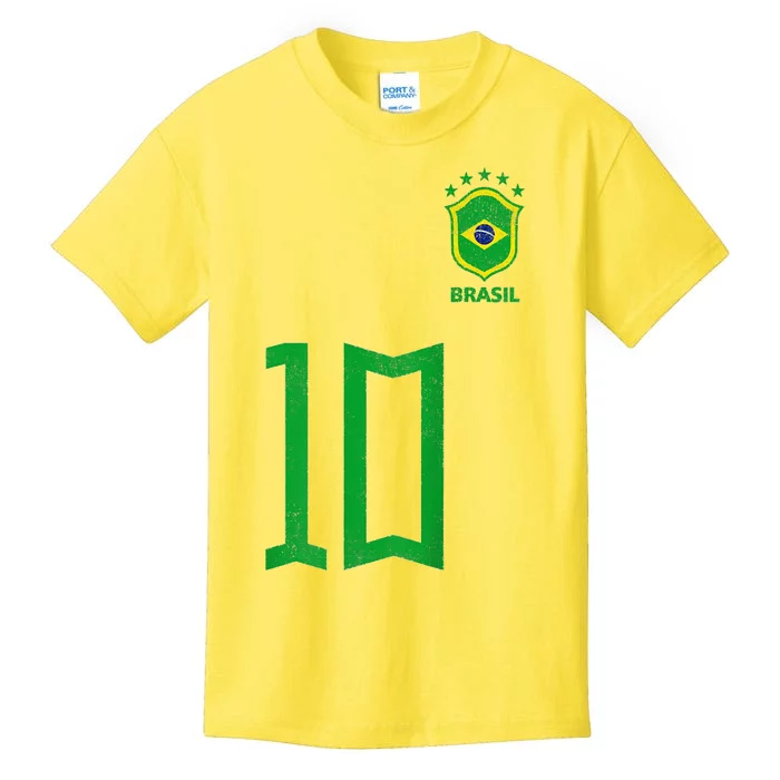 TeeShirtPalace Retro Brazil Soccer Number 10 Brazilian Futebol Brasil Team Kids T-Shirt