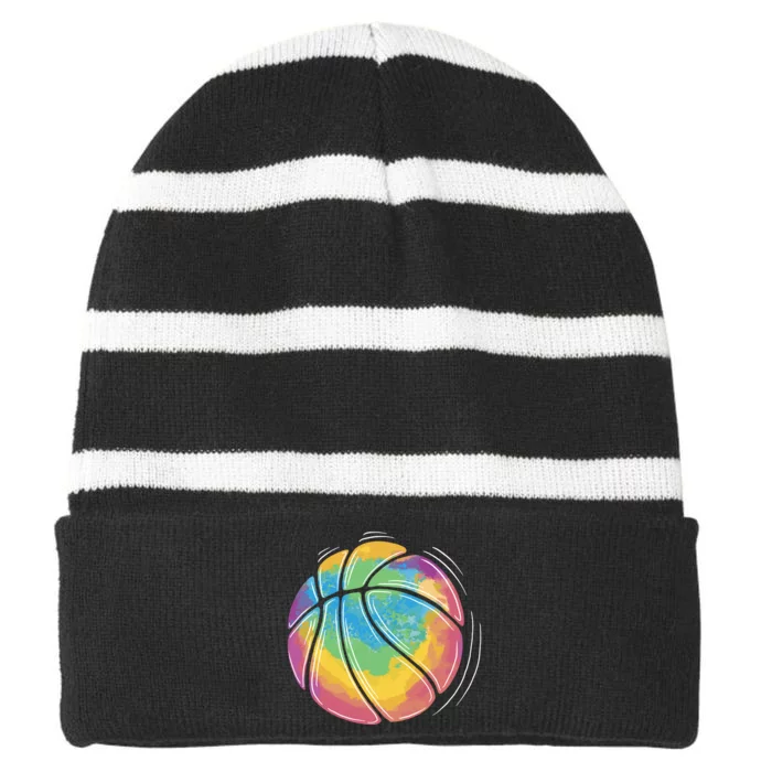 Rainbow Basketball Sport Striped Beanie with Solid Band