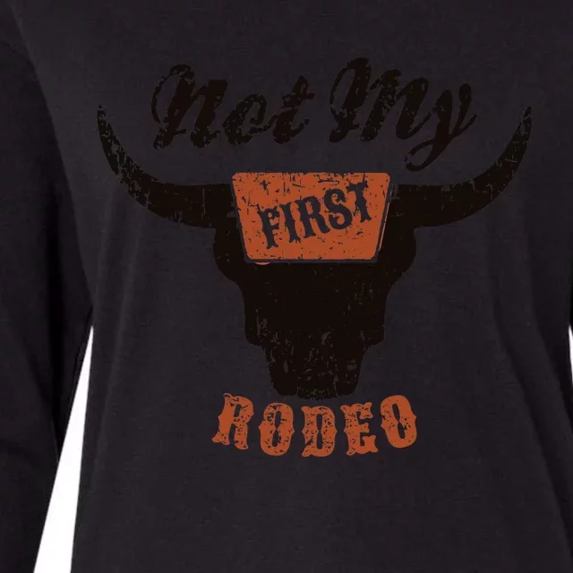 Retro Bull Skull Not My First Rodeo Western Country Cowboy Womens Cotton Relaxed Long Sleeve T-Shirt