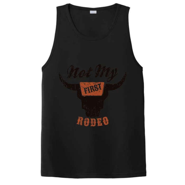 Retro Bull Skull Not My First Rodeo Western Country Cowboy Performance Tank