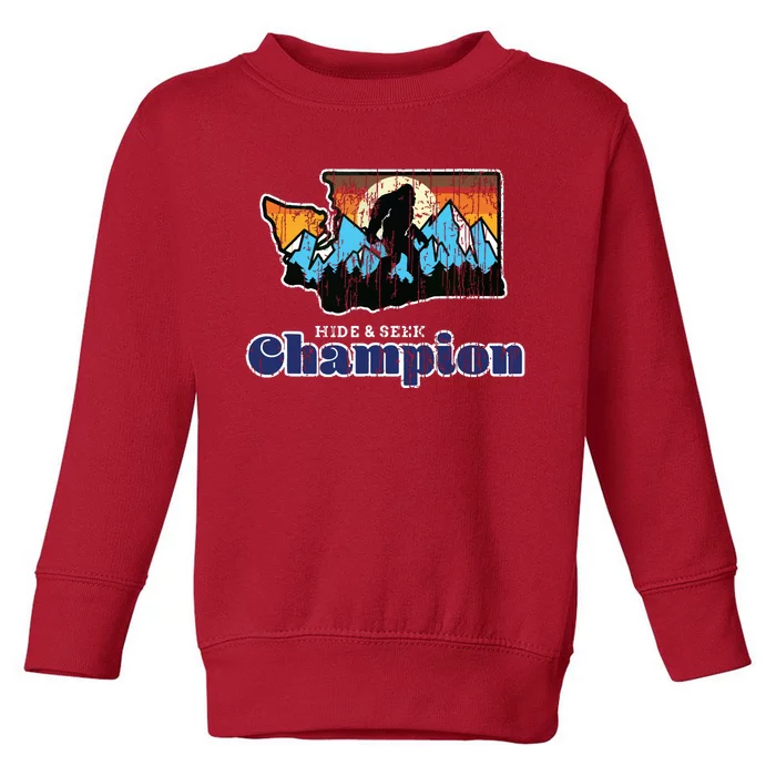 Retro Bigfoot State Of Washington Hide And Seek Champion Toddler Sweatshirt