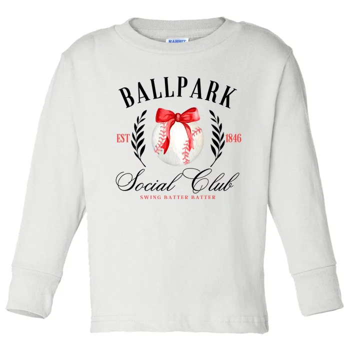 Retro Ballpark Social Club Est 1846 Baseball Toddler Long Sleeve Shirt