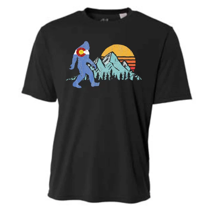 Retro Bigfoot Sun & Mountain State Flag Of Colorado Cooling Performance Crew T-Shirt