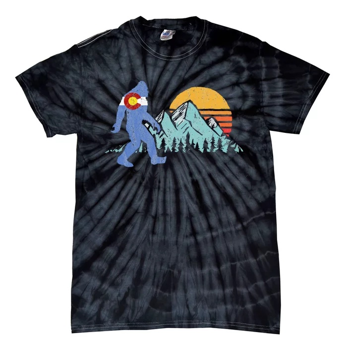 Retro Bigfoot Sun & Mountain State Flag Of Colorado Tie-Dye T-Shirt