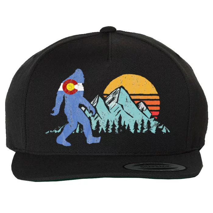 Retro Bigfoot Sun & Mountain State Flag Of Colorado Wool Snapback Cap