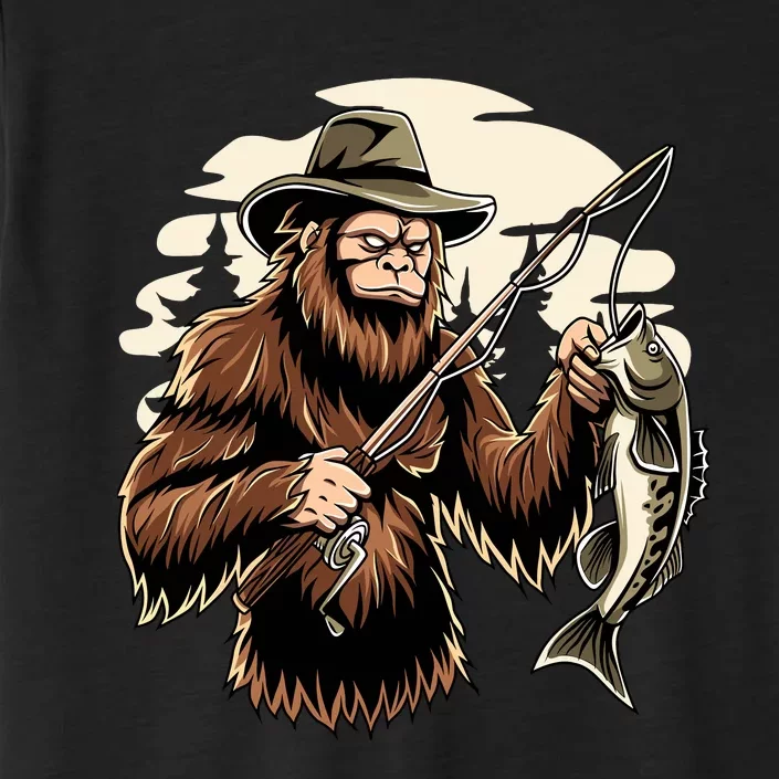 Retro Bigfoot Sasquatch Fishing Bassquatch Funny Fisherman ChromaSoft Performance T-Shirt