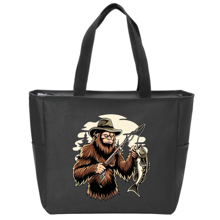 Retro Bigfoot Sasquatch Fishing Bassquatch Funny Fisherman Zip Tote Bag