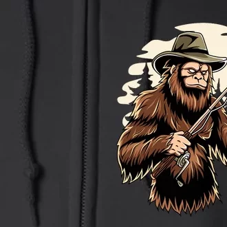 Retro Bigfoot Sasquatch Fishing Bassquatch Funny Fisherman Full Zip Hoodie