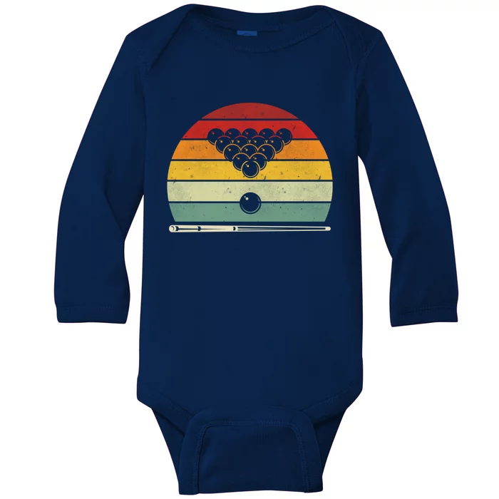 Retro Billiards Sunset Vintage Pool Hobby Sport Funny Bday Gift Baby Long Sleeve Bodysuit