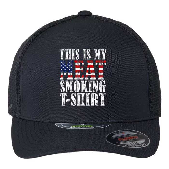 Retro BBQ Smoker Vintage US Flag This Is My Meat Smoking Flexfit Unipanel Trucker Cap