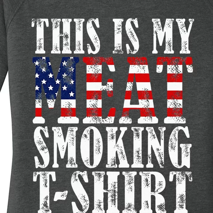 Retro BBQ Smoker Vintage US Flag This Is My Meat Smoking Women's Perfect Tri Tunic Long Sleeve Shirt