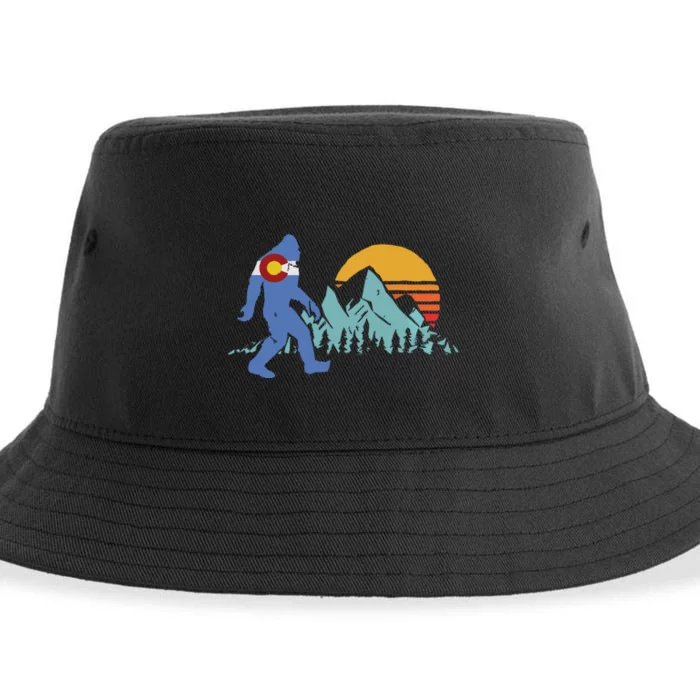 Retro Bigfoot Sun Mountain State Flag Of Colorado Graphic Sustainable Bucket Hat