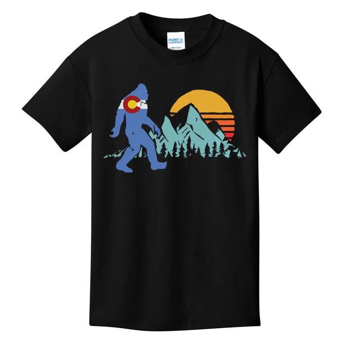 Retro Bigfoot Sun Mountain State Flag Of Colorado Graphic Kids T-Shirt