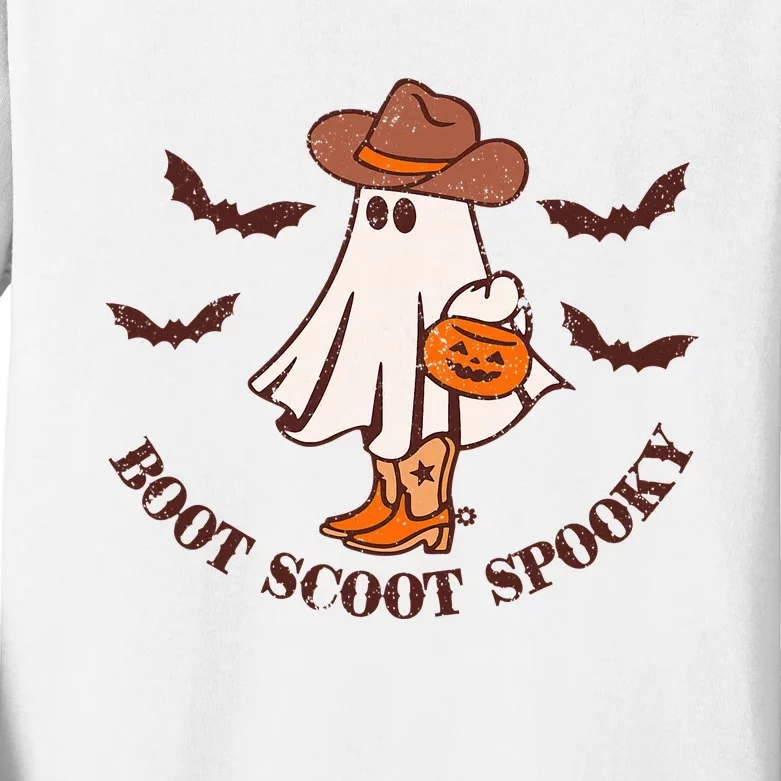 Retro Boot Scoot Spooky Funny Western Halloween Cute Ghost Kids Long Sleeve Shirt