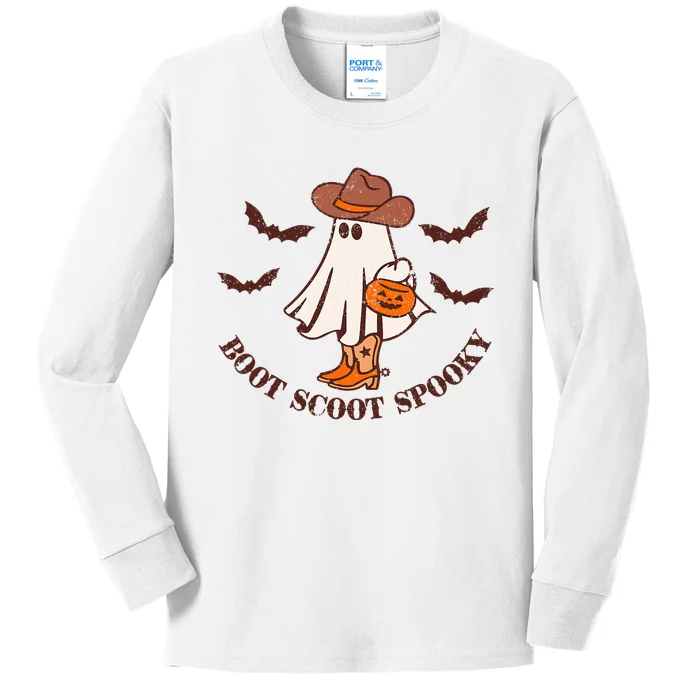 Retro Boot Scoot Spooky Funny Western Halloween Cute Ghost Kids Long Sleeve Shirt